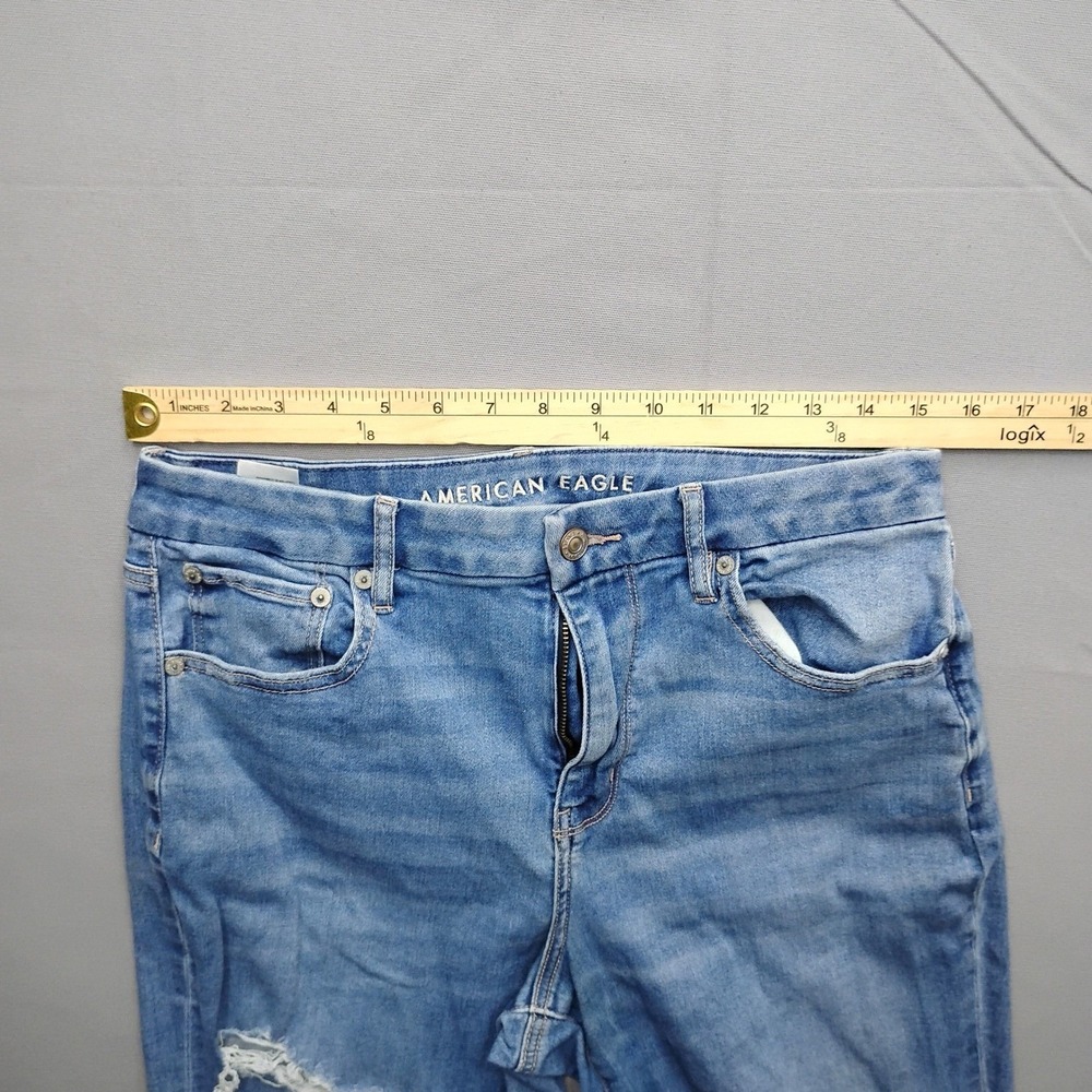 American Eagle Curvy Super High-Rise Flare Jeans Distressed Blue Size 12 Regular - Picture 3 of 11